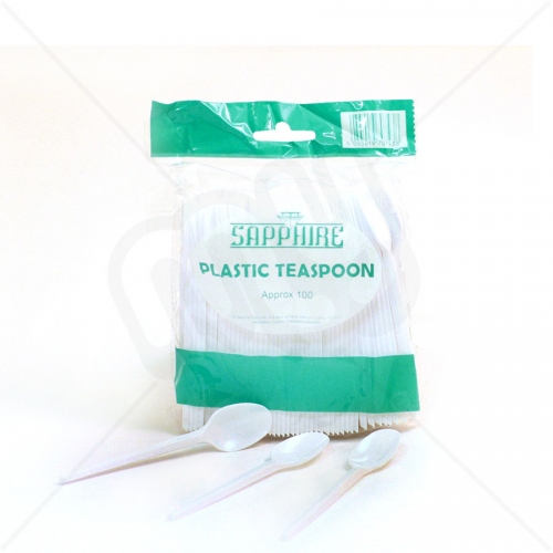 White Disposable Plastic Teaspoons x 100pcs