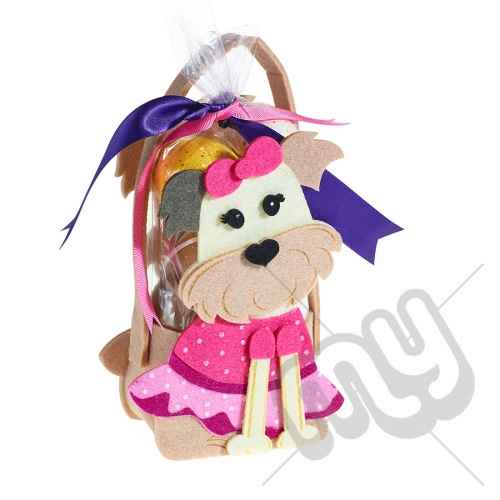 Female Pink Puppy Dog Felt Bag / Basket