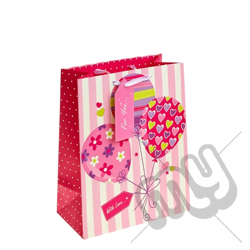 ' With Love For You ' Pink Balloon Gift Bag with Glitter Detail - Large x 1pc