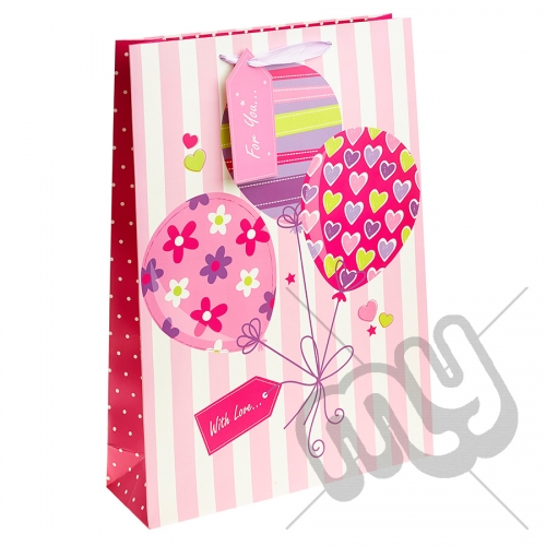 ' With Love For You ' Pink Balloon Gift Bag with Glitter Detail - Extra Large x 1pc