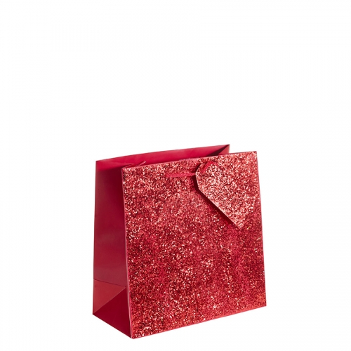 Crushed Red Glitter Square Gift Bag – Large x 1pc