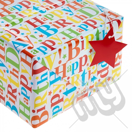 Happy Birthday to You Printed Wrapping Paper - 2 Sheets & 2 Tags