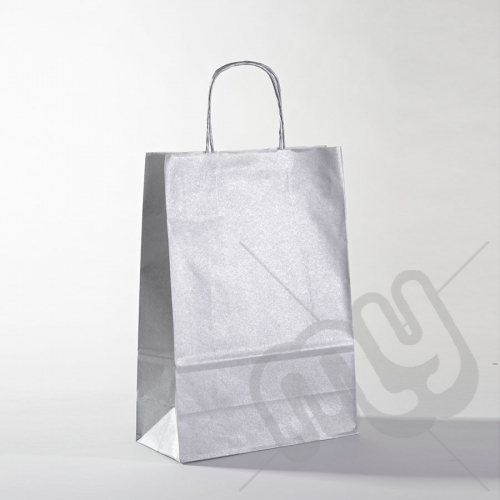 Silver Kraft Paper Bags with Twisted Handles - Medium x 25pcs